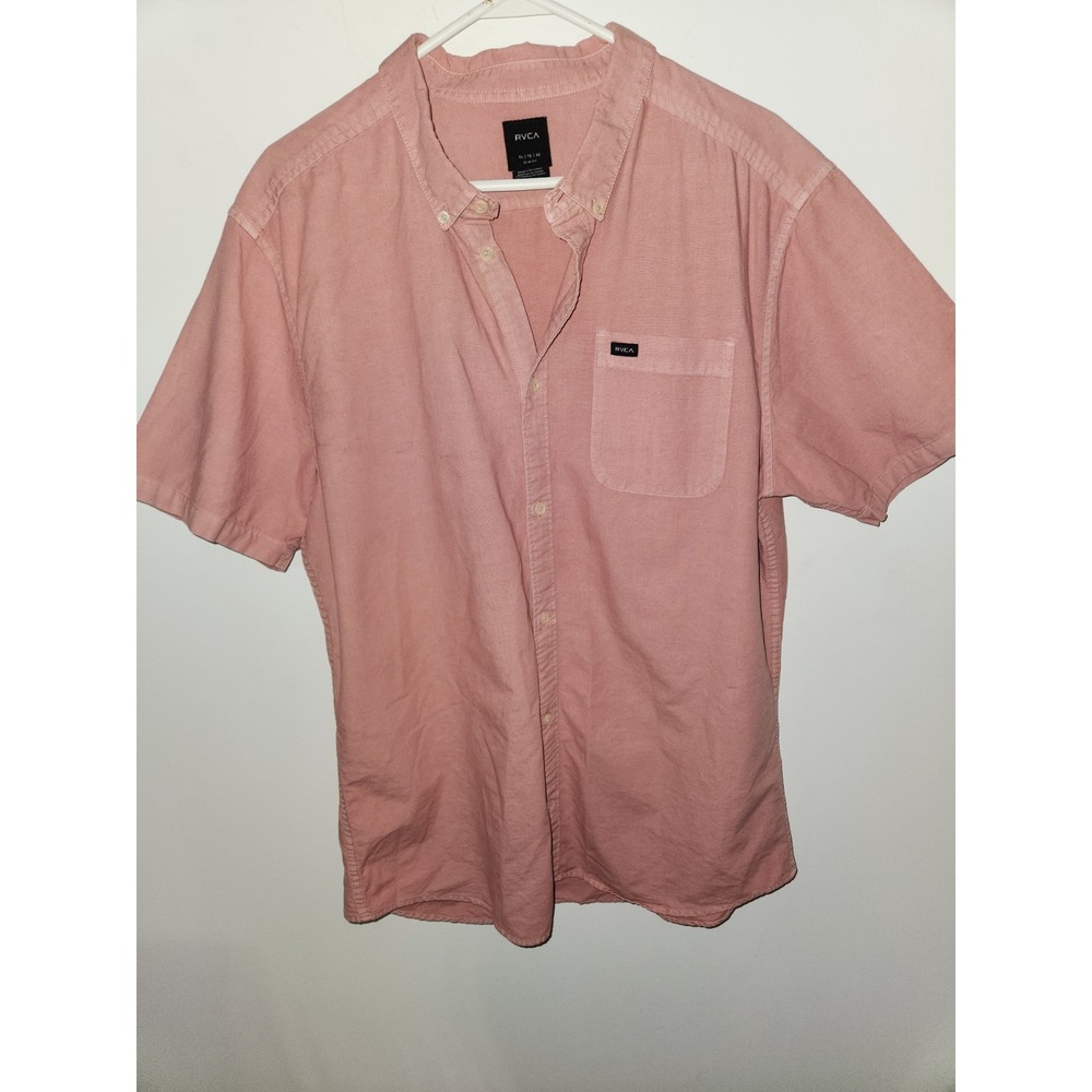 RVCA Salmon Slim Fit Short Sleeve Button Down Shirt Men's Large